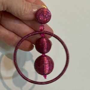 Oscar De La Renta Pink Double Beaded Ball Hoop Earrings. NWT